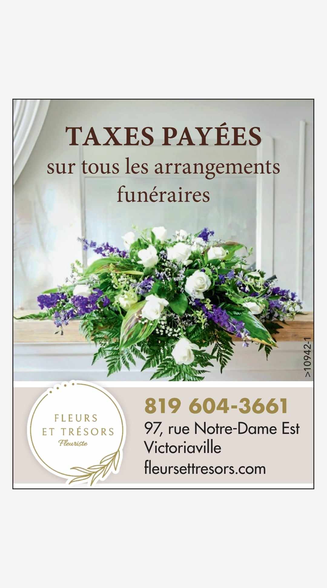 Tout nos plantes et arrangements de fleurs funéraires sont sans taxes